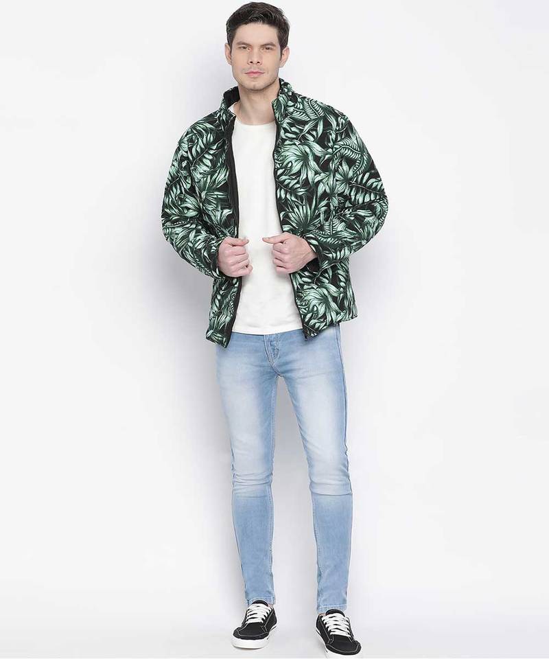 Setllar tropical print green color Reversible Quilted men Jacket