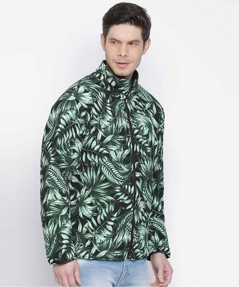 Setllar tropical print green color Reversible Quilted men Jacket