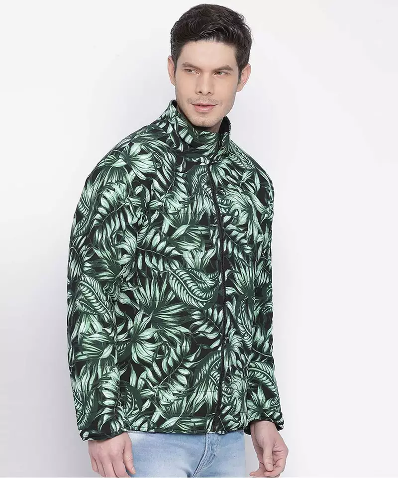 Setllar tropical print green color Reversible Quilted men Jacket