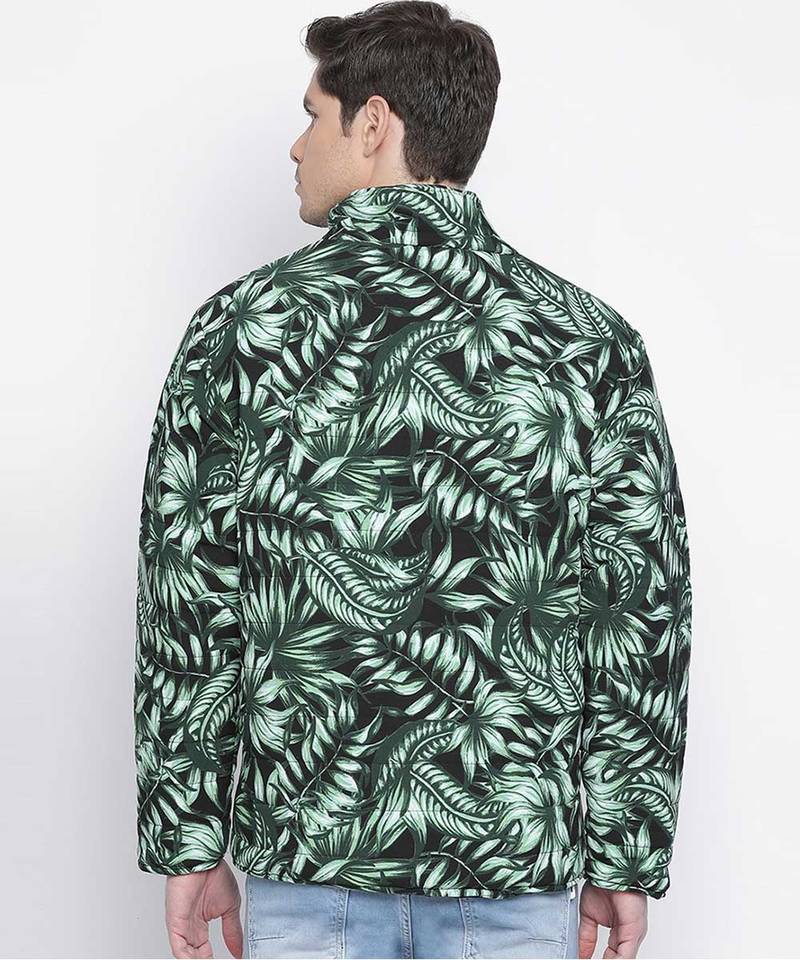 Setllar tropical print green color Reversible Quilted men Jacket