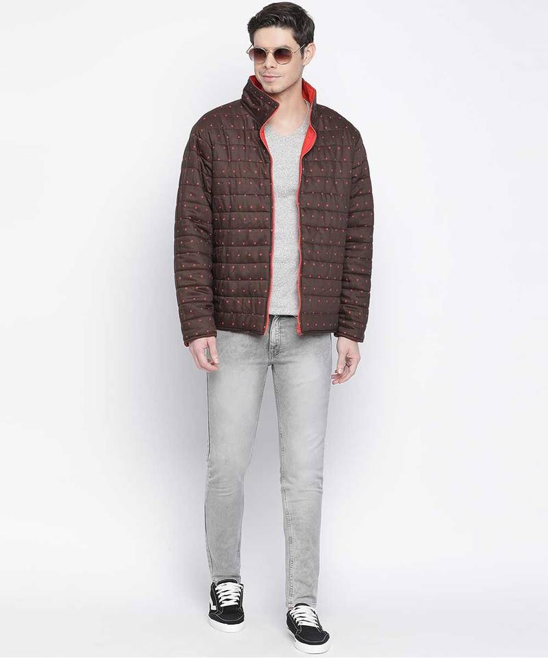 Sandy brown printed  Reversible Quilted men Jacket