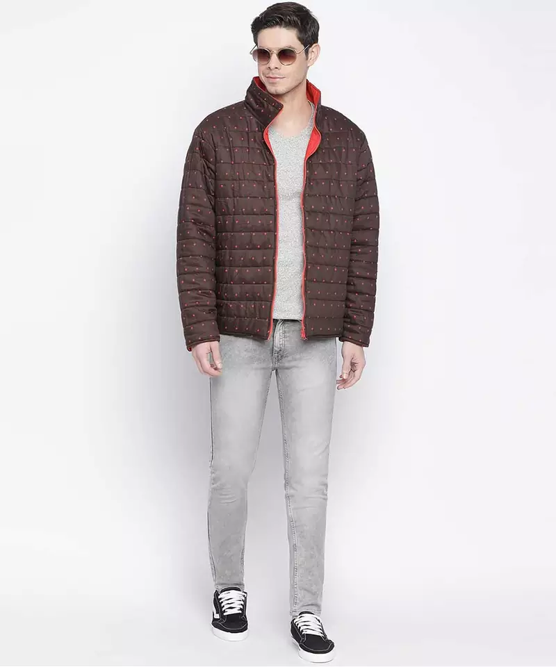 Sandy brown printed  Reversible Quilted men Jacket