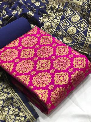  Pink Banarasi silk Unstitched dress material 1