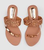 Purely Lush Rose Gold Glitter Ethnic Flat Slippers for Women