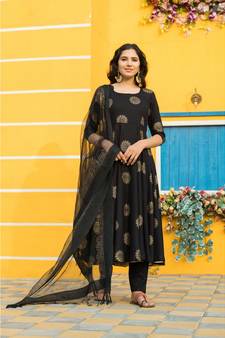 Pheeta Black Gold Hand Block Print Gota Set with Dupatta