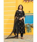 Pheeta Black Gold Hand Block Print Gota Set with Dupatta