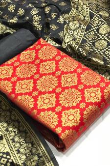  Red black Banarasi silk Unstitched dress material