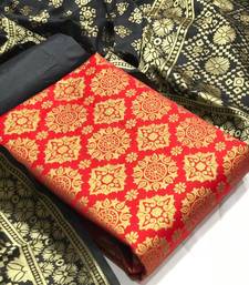  Red black Banarasi silk Unstitched dress material