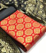  Red black Banarasi silk Unstitched dress material