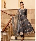 Pheeta Grey Gold Hand Block Print with Gold Printed Dupatta
