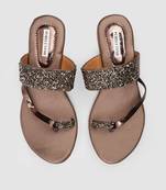 Purely Lush Brown Glitter Ethnic Flat Slippers for Women
