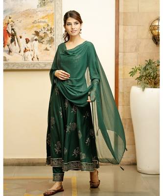 Pheeta Olive Green Block Print with Dotted Dupatta 4