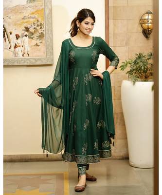 Pheeta Olive Green Block Print with Dotted Dupatta 6