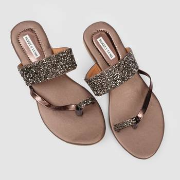 Purely Lush Brown Glitter Ethnic Flat Slippers for Women 2