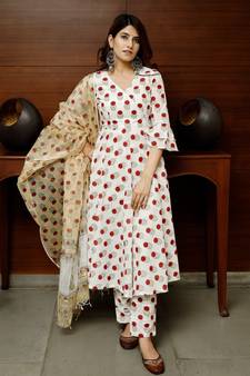 Pheeta White Booti Floral Suit Set