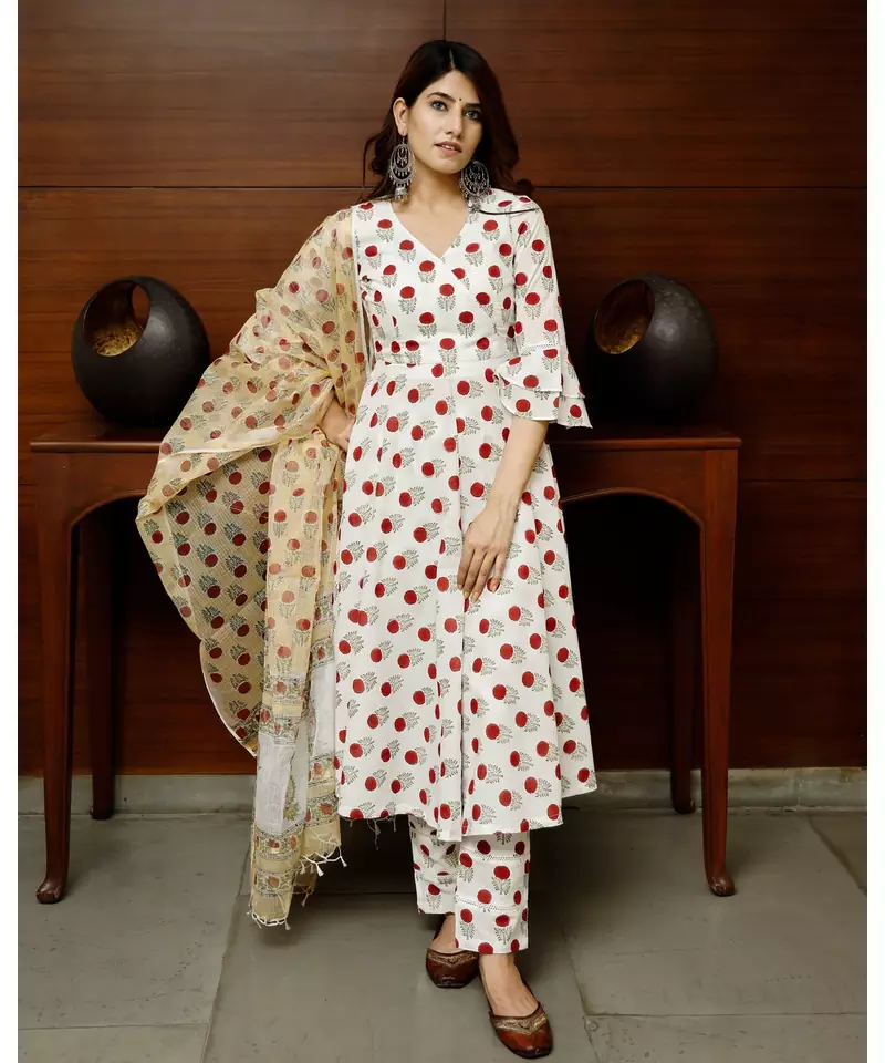 Pheeta White Booti Floral Suit Set