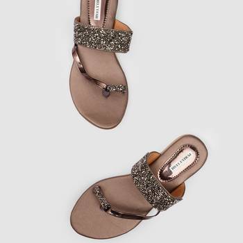Purely Lush Brown Glitter Ethnic Flat Slippers for Women 3