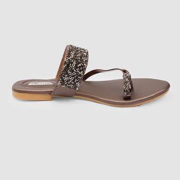 Purely Lush Brown Glitter Ethnic Flat Slippers for Women 4