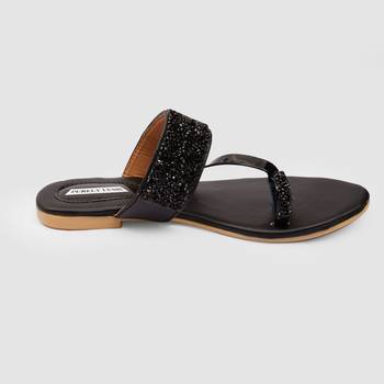 Purely Lush Black Glitter Ethnic Flat Slippers for Women 4