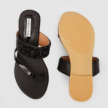 Purely Lush Black Glitter Ethnic Flat Slippers for Women 5