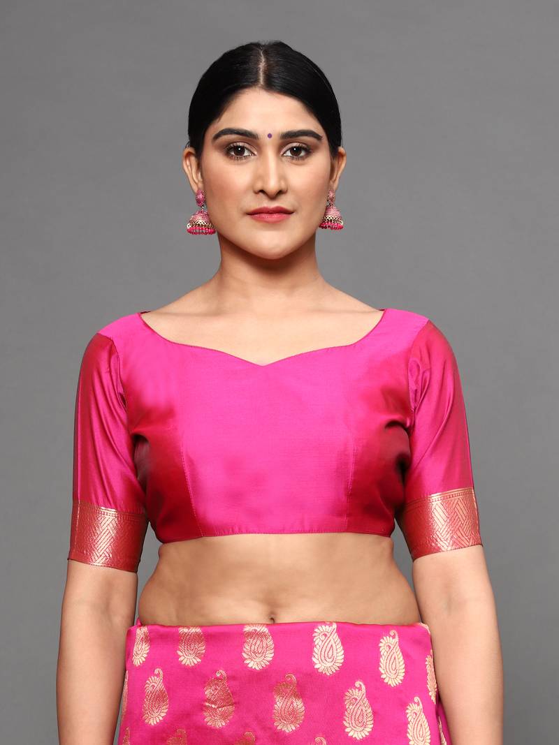 Glemora Pink Beautiful Ethnic Wear Silk Blend  Traditional Saree