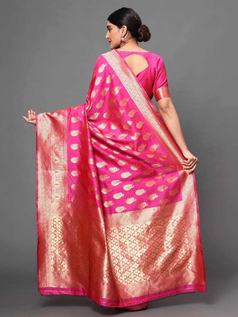 Glemora Pink Beautiful Ethnic Wear Silk Blend  Traditional Saree