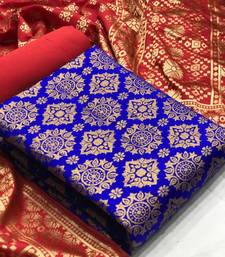 VredeVogel Royal blue Banarasi silk Unstitched dress material