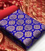 VredeVogel Royal blue Banarasi silk Unstitched dress material