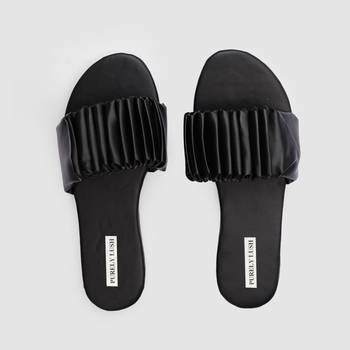 Purely Lush Black Ruffle Sliders for Women 1