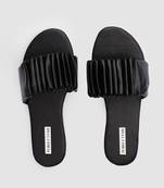 Purely Lush Black Ruffle Sliders for Women