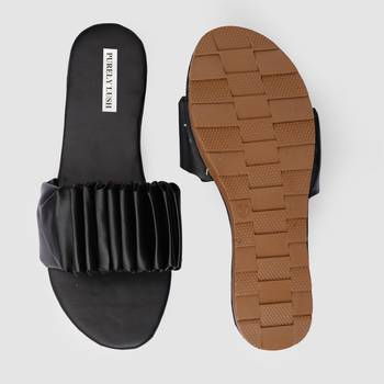 Purely Lush Black Ruffle Sliders for Women 2