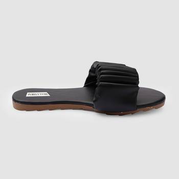 Purely Lush Black Ruffle Sliders for Women 3