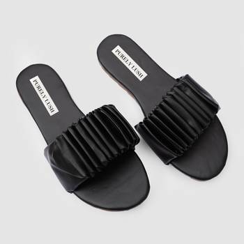 Purely Lush Black Ruffle Sliders for Women 4