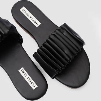 Purely Lush Black Ruffle Sliders for Women 5