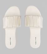 Purely Lush White Ruffle Sliders for Women