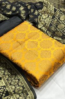  Yellow Banarasi silk Unstitched dress material