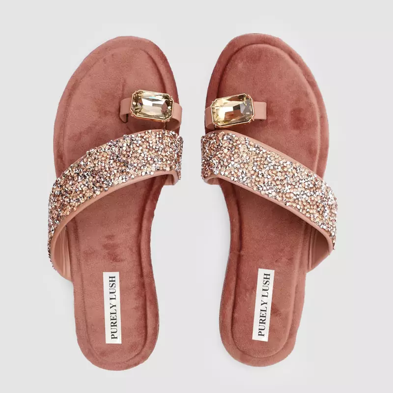 Purely Lush Stone Embelllished Festive Vegan Flat  for Women