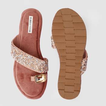 Purely Lush Stone Embelllished Festive Vegan Flat  for Women 2