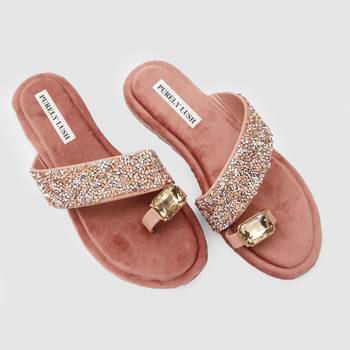 Purely Lush Stone Embelllished Festive Vegan Flat  for Women 4