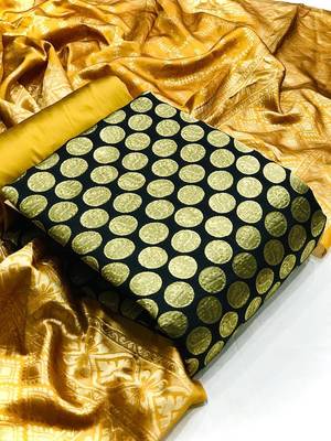  Black Banarasi silk Unstitched dress material 1