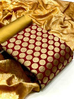  Maroon Banarasi silk Unstitched dress material 1