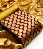  Maroon Banarasi silk Unstitched dress material