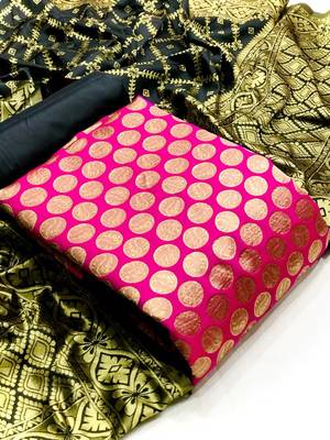  Pink Banarasi silk Unstitched dress material 1
