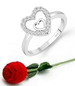 Silver Royal Heart Designer Ring with Scented Velvet Rose Ring Box for women  [VFJ1585SCENT ROSE14 ]