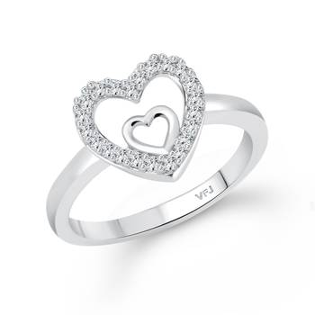 Silver Royal Heart Designer Ring with Scented Velvet Rose Ring Box for women  [VFJ1585SCENT ROSE14 ] 2