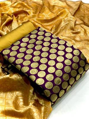  Purple Banarasi silk Unstitched dress material 1
