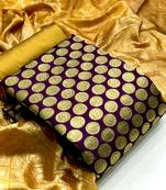  Purple Banarasi silk Unstitched dress material