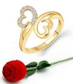 Modish Double Heart (CZ) Gold Plated  Ring with Scented Velvet Rose Ring Box for women  [VFJ1587SCENT ROSEG14 ]
