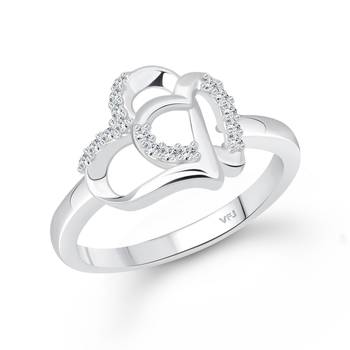 Loveble Heart (CZ) Rhodium Plated Ring with Scented Velvet Rose Ring Box for women  [VFJ1589SCENT ROSE14 ] 2