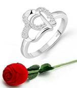 Loveble Heart (CZ) Rhodium Plated Ring with Scented Velvet Rose Ring Box for women  [VFJ1589SCENT ROSE16 ]